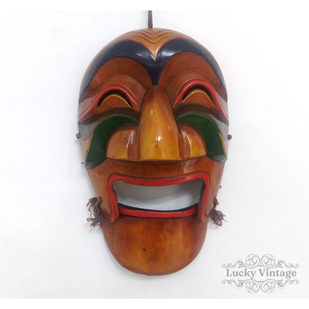 Pajangan Topeng Kayu Korea Hahoe Antik Lawas Original
