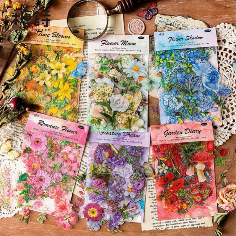 

LP 100 Pcs Colourfull Flower Sticker PET DIY Deco Material Stiker Bunga Scrapbook Jurnal