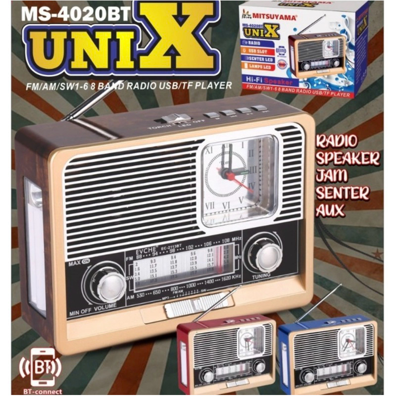Radio Mitsuyama Unix Radio Speaker Bluetooth Plus Senter Emergency & Jam MS-4020BT Unix Woofer