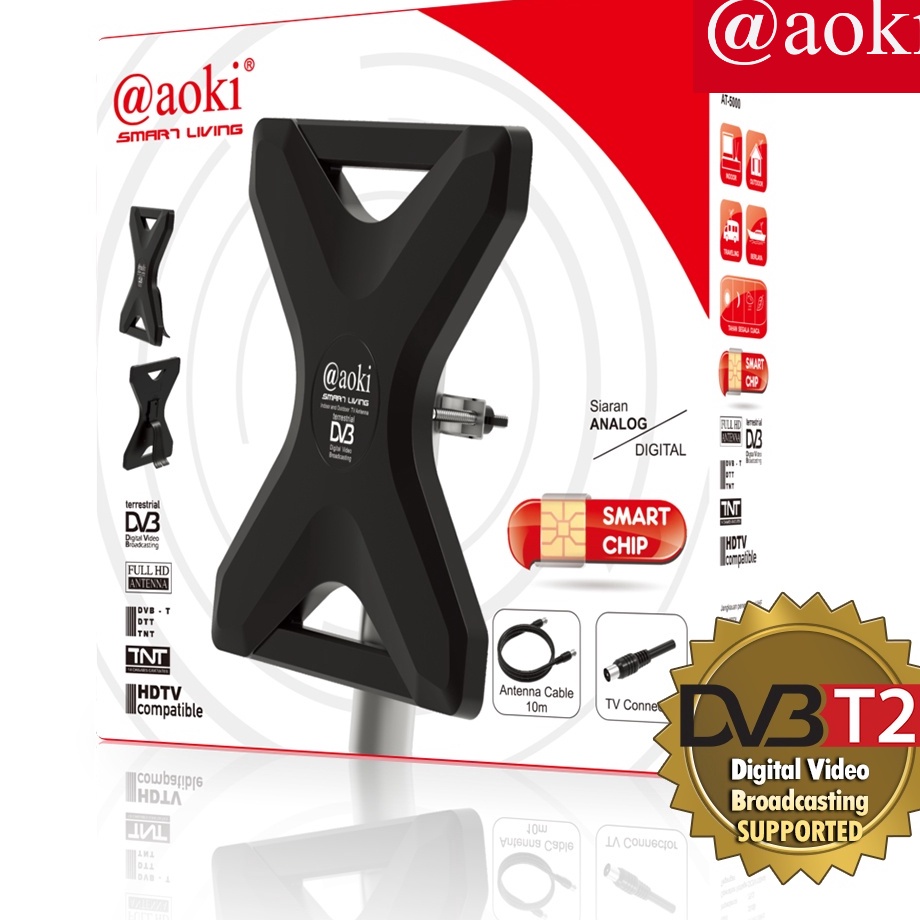Vev AOKI Antena TV InOutdoor Digital TV DVBT2 dengan Booster dan Power Inserter