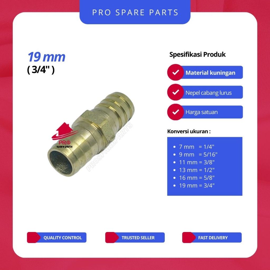 19 mm Cabang LURUS - Nepel 3/4 Kuningan Sambungan Air/Kompresor
