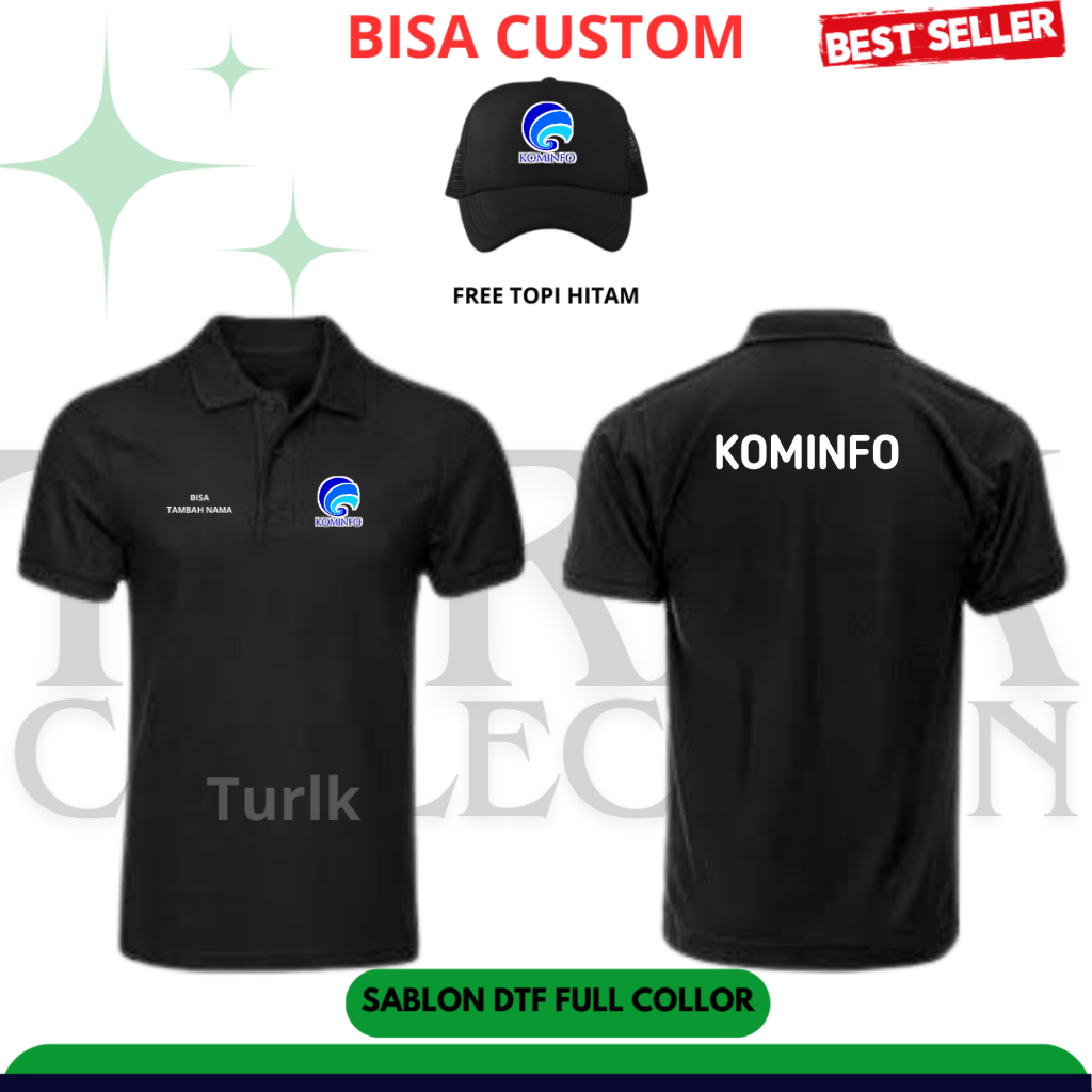 Baju Kominfo Baju Polo Kominfo Baju Halus Menyerpa Keringat Free Topi Hitam