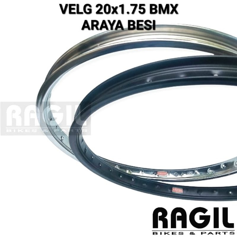 VELG SEPEDA 20 INCH ARAYA BESI LUBANG 36 HOLE 36H HITAM CHROME KROM BMX RIM RIMS 20 x 1.75 20x1.75