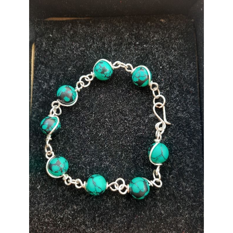 Gelang wire handmade batu natural stone pirus turquoise hijau