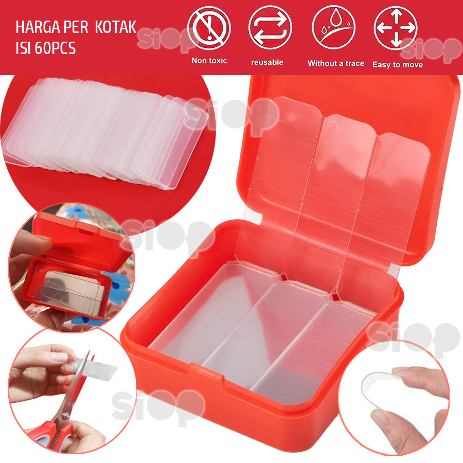 

Box Double Tape Mini Isi 60pcs Transparan Nano Tape 2 Sisi Serbaguna