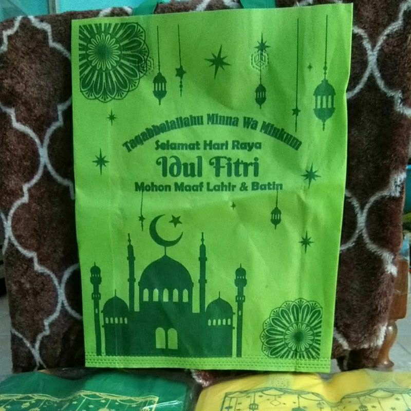 

(Lusinan 12pc)Tas goodie bag LEBARAN 30x40x8 sablon Tas idul fitri