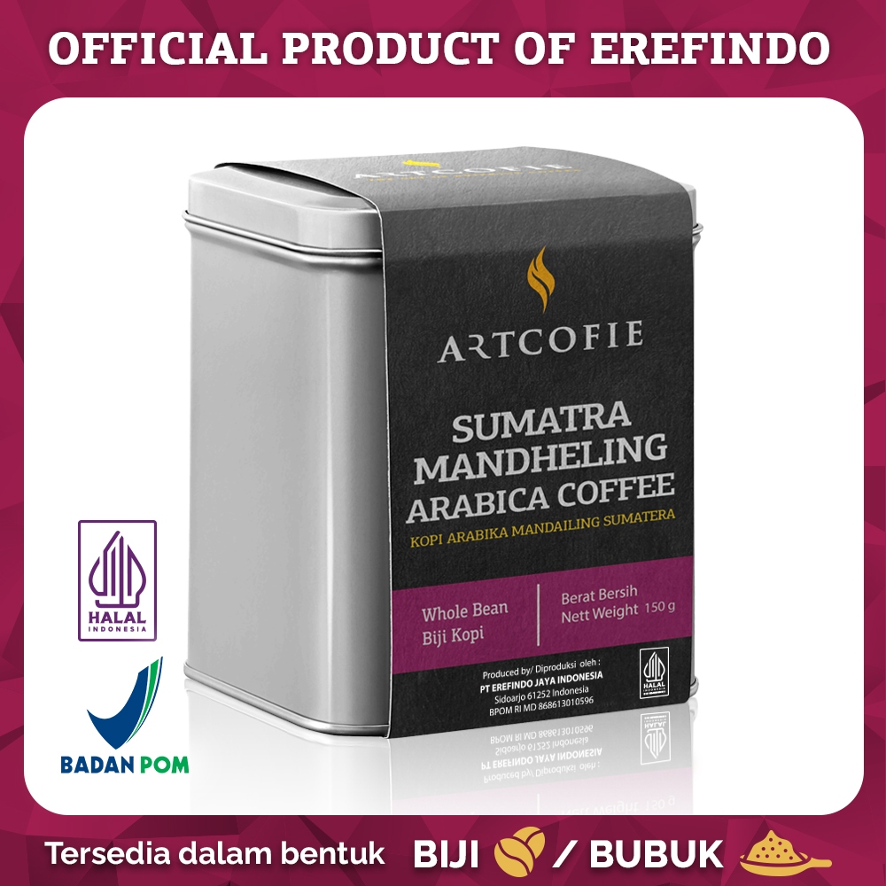 

Artcofie Kopi Sumatra Mandheling Arabica Tin Box Biji / Bubuk 150gr