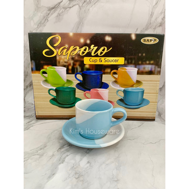 CANGKIR SET KERAMIK TWO TONE 12pcs| CANGKIR LEPEK KOPI