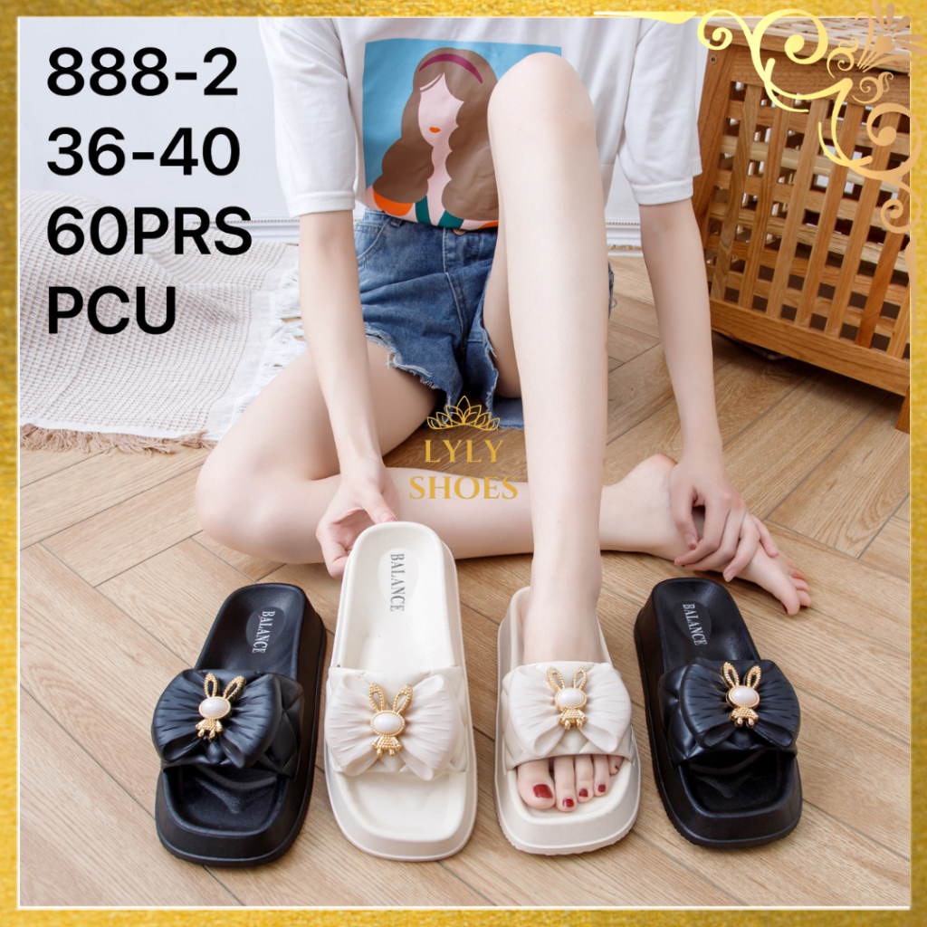 Sandal Selop Jelly Wanita Balance Ban Empuk Motif Strap Pita Jepitan Lucu 888-2