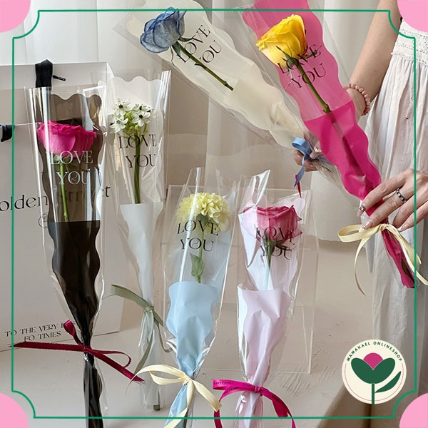 

1 set isi 5 pcs Kantong bunga OPP single stalk mermaid bag kantong buket 1 tangkai motif wavy gelombang romantis MK1672