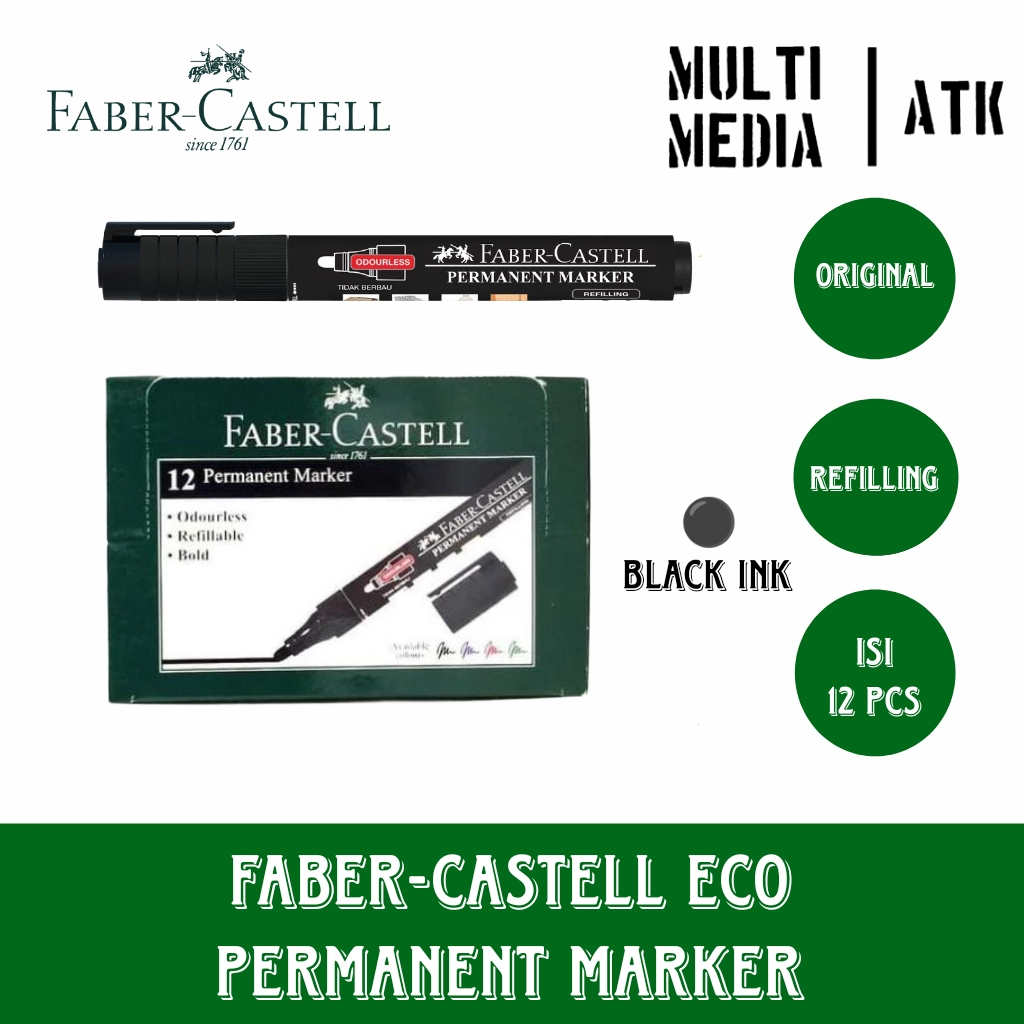 

FABER-CASTELL ECO PERMNENT MARKET BLACK INK / SPIDOL PERMANENT 12 PCS