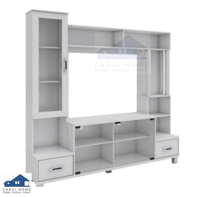 KHUSUS KARGO LUAR SURABAYA Wall unit buffet tv meja tv dengan lemari kaca rak hias buffet serbaguna 