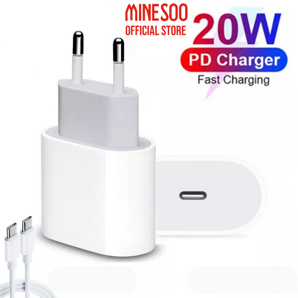 Minesoo Kepala Adaptor PD 20W 2.4A Fast Charging Adaptor QC3.0 Type-C Lightning Adaptor untuk iPhone