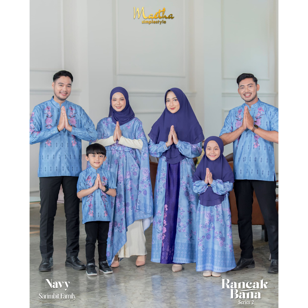 Maetha - Sarimbit Keluarga Lebaran / Family Set Raya / Gamis Koko Couple / Rancak Bana Series 2 Navy
