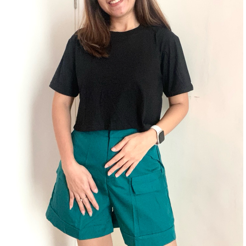 Kaos polos crop top oversize combads 30s - Hitam | Kaos polos wanita | Kaos crop top | Baju kekinian