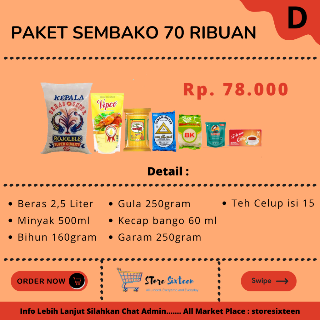 

Paket Sembako 70 Ribuan D / Paket Sembako Murah By Storesixteen
