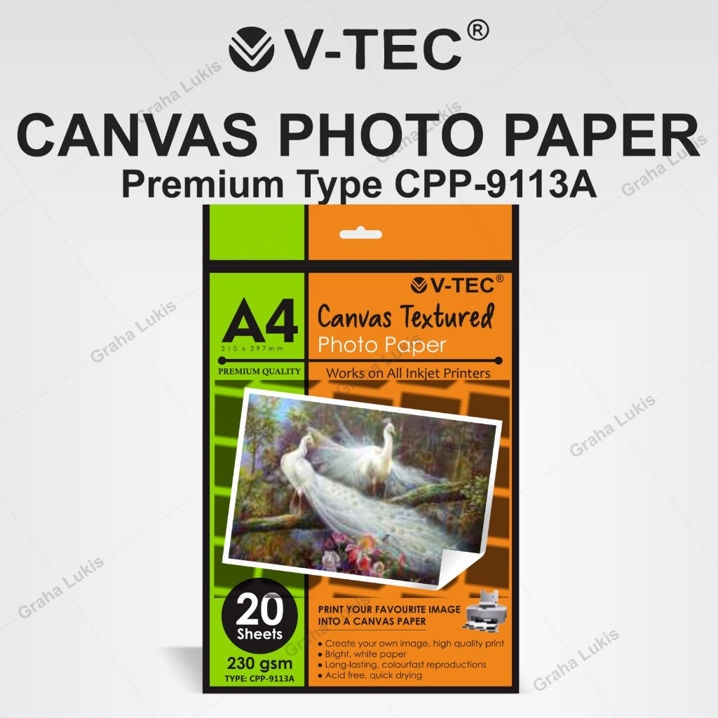 

V-TEC CANVAS TEXTURED PHOTO PAPER A4 / V-TEC KERTAS FOTO TEKSTUR KANVAS A4