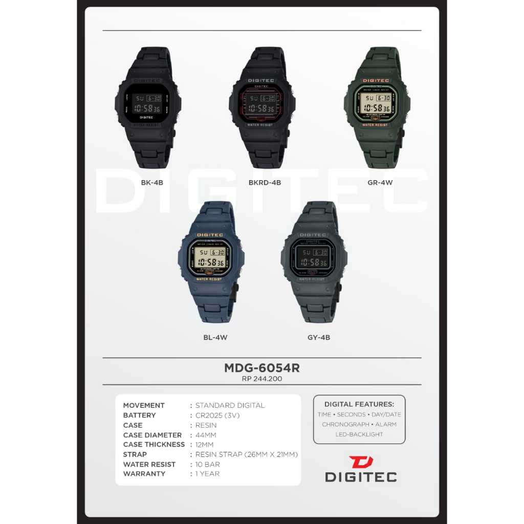 Jam Tangan Digitec 6054 Digital Kotak Rantai Stainless Steel Original