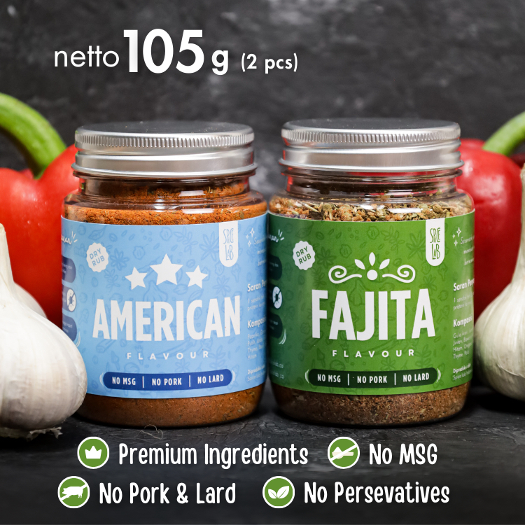 

Bundle American & Fajita Dry Rub SpiceLab | Bumbu Kering Serbaguna | Bumbu Rendah Kalori | Bumbu Marinasi NO MSG, No Pork, No Lard