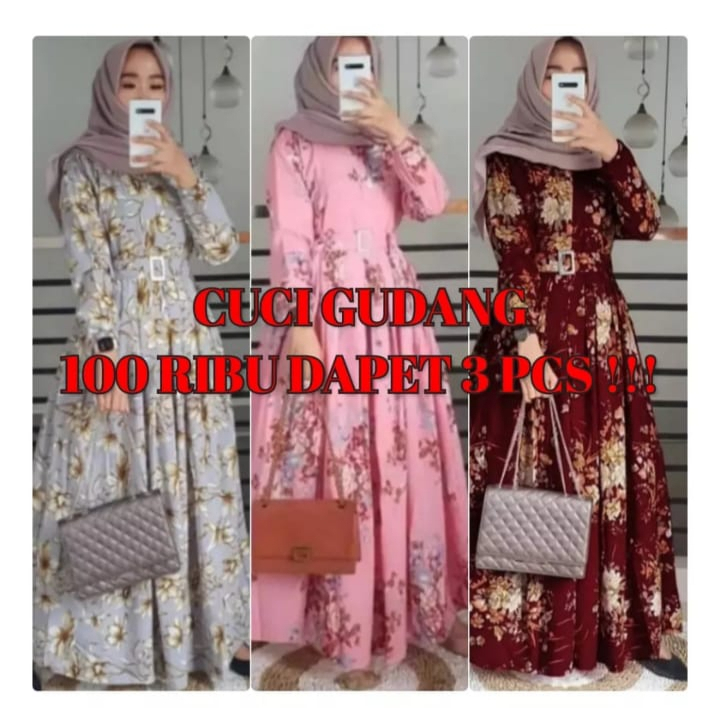 PAKET HEMAT 100RB 3PCS COD//GAMIS_MONALISA//BUNGA_SAKURA//GAMIS_KEKINIAN_100%ORIGINAL_KATUN_JEPANG G