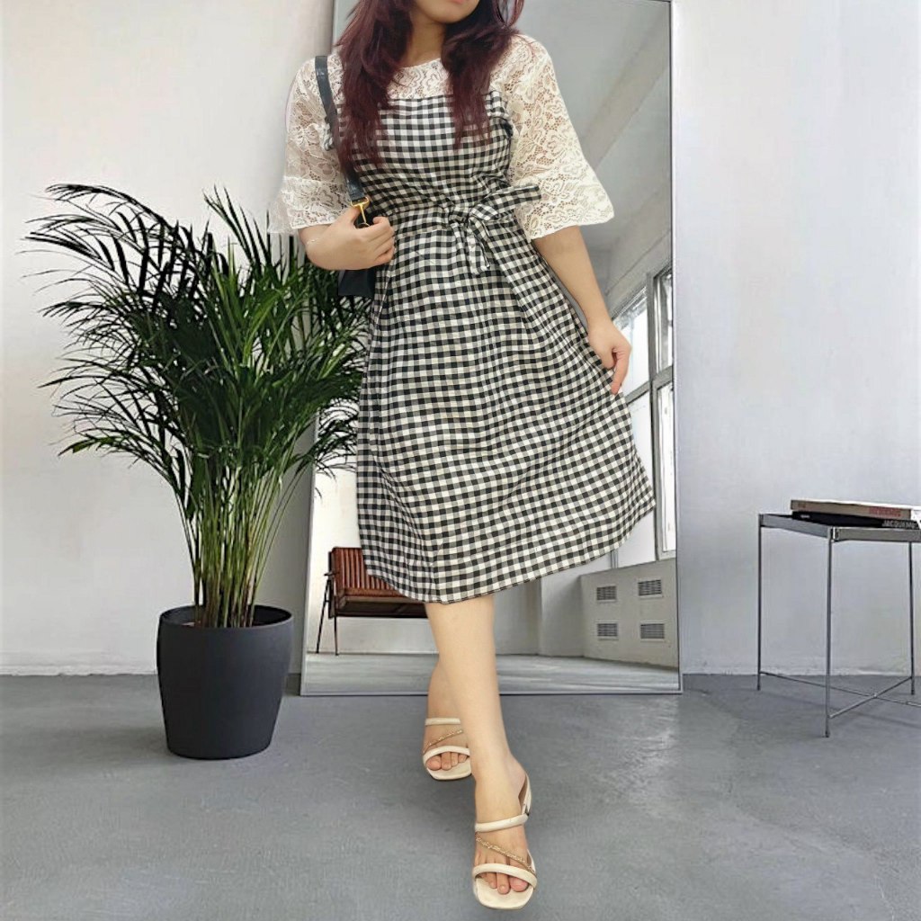 GIRLS Dress Hikita Baju Dres Wanita Motif Kotak-kotak PREMIUM QUALITY UK Fit To L-XL LD 100CM PJ 85C