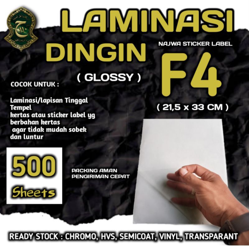 

PLASTIK LAMINASI DINGIN 50 MICRON F4 ( 21,5 X 33 CM ) ISI 500 LEMBAR TERMURAH