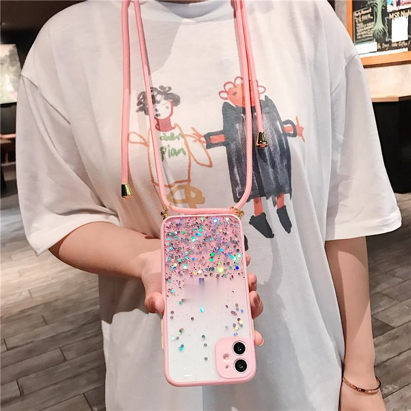 CASING VIVO V15 Y19 V11 V11 PRO V19 SOFT CASE CLEAR GLITTER LANYARD BACK COVER