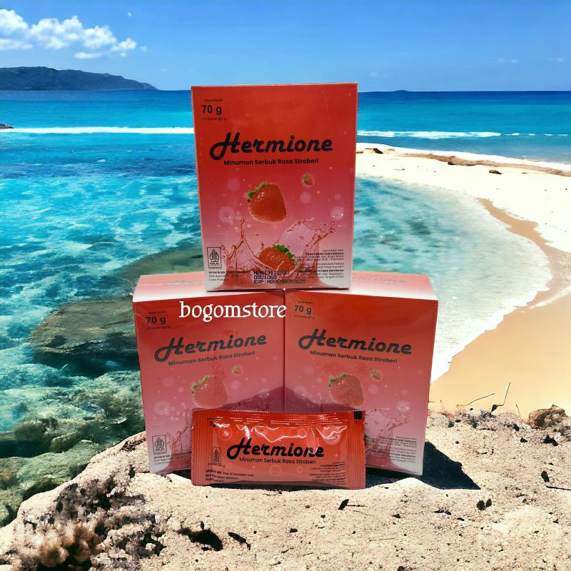 

Hermione Collagen Drink - Collagen Drink Strawberry - Minuman Serbuk Rasa Stroberi | 1 Box isi 10 sachet Original.