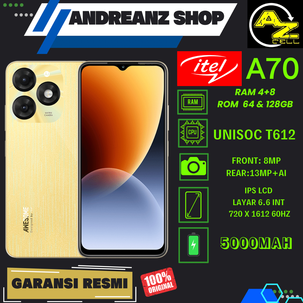 ITEL A70 RAM 4+8/64 4+8/128 Gb GANRANSI RESMI