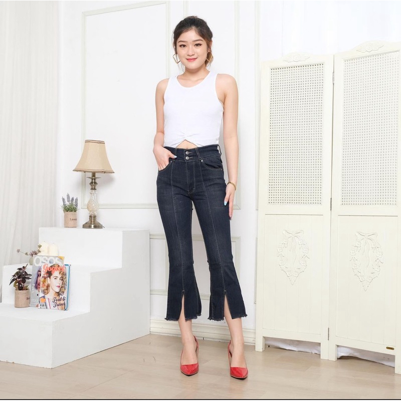 CCJEANS - CELANA JEANS HIGHWAIST CUTBRAY 7per9 MODEL TULANG BAWAH BELAH RAWIS RUMBAY WANITA - Premiu