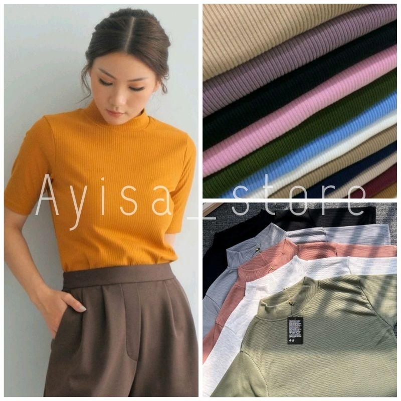 Paket 3 pcs || Turtleneck || Kaos Lengan Pendek || Kaos Cewek || Rib Knit || Korean Style || Ayisa