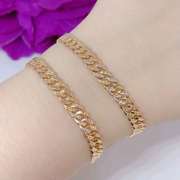 Gelang Tangan Rantai Sisik Naga Ukir Kombinasi Emas 375 Kadar 8K