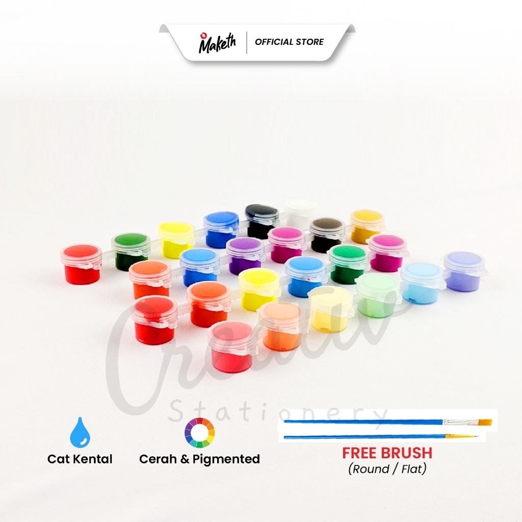 

Cat Akrilik Acrylic Paint Water Based Kental Glossy Set 3 Ml 3Ml Aps-3S *Free Kuas MAKETH