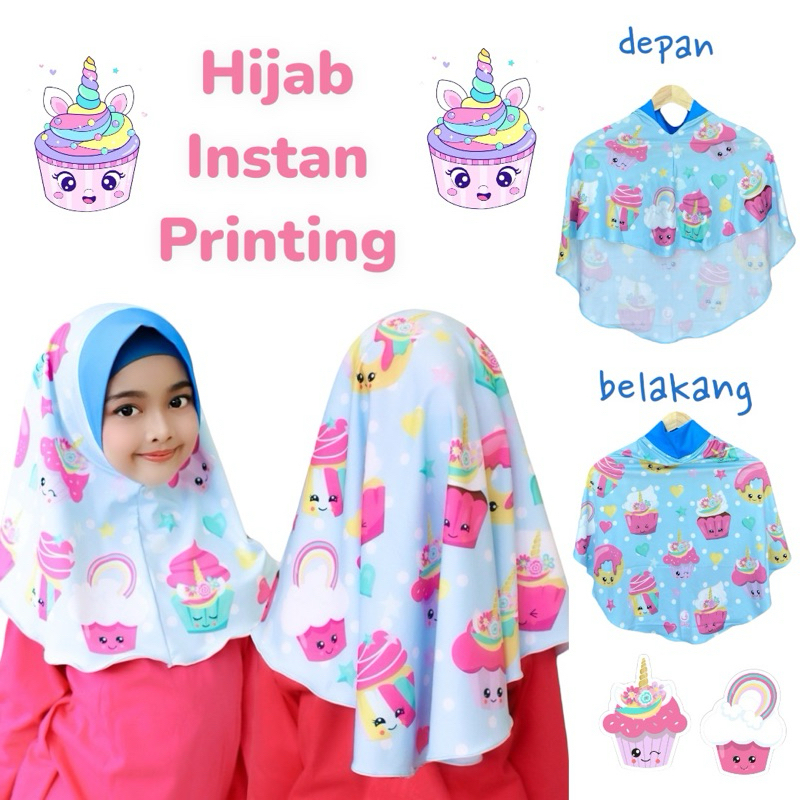 hijab instant motif cupcake unicorn