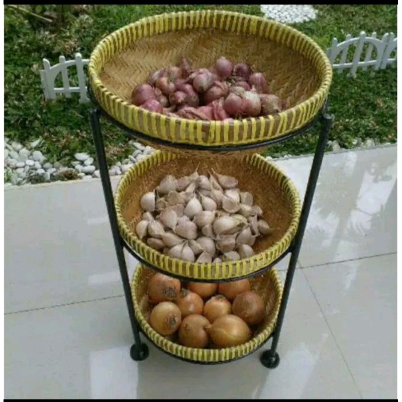 RAK BUMBU SUSUN 3 BESI/SATU SET RAK BAWANG BESI/ SUSUN 3 PLUS ANYAMAN BAMBU/TANPA ANYAMAN BAMBU/ FRE