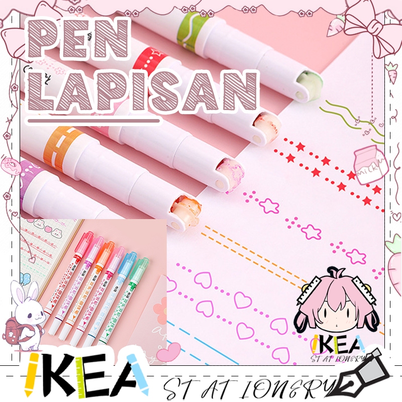 

IKEA-Spidol Estetik Warna Warni Spidol Garis Motif Lucu 1 Set 6 Pcs pulpen roller pen Higlighter Random Spidol Garis Line Marker Alat Tulis Kantor