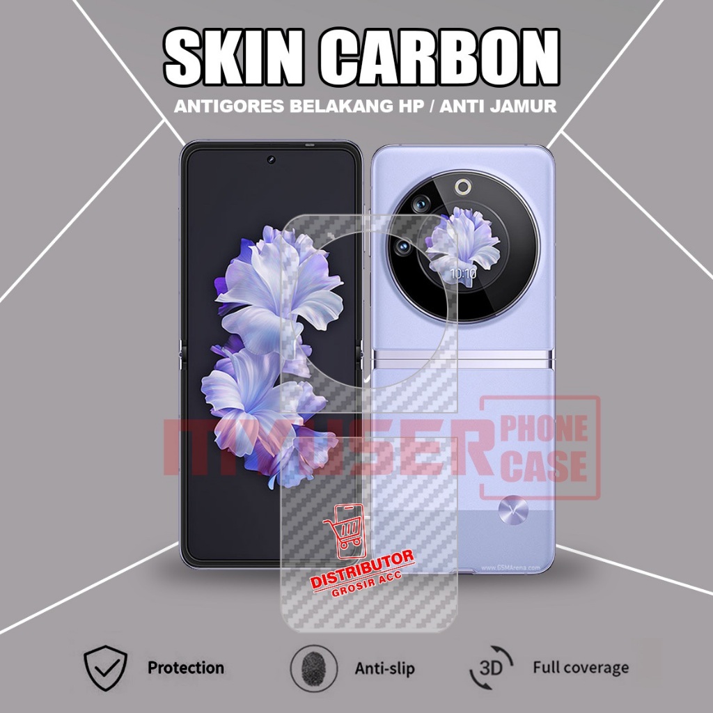 TECNO PHANTOM V FLIP SKIN CARBON TRANSPARAN ANTIGORES BELAKANG TECNO PHANTOM V FLIP SCB1