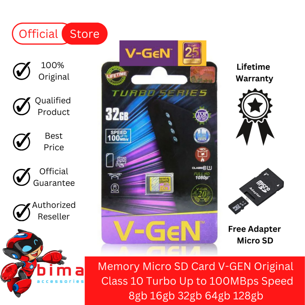 Memory Card VGEN Micro SD Card V-GEN Original 32GB Class10 Turbo FREE MICRO SD ADAPTER