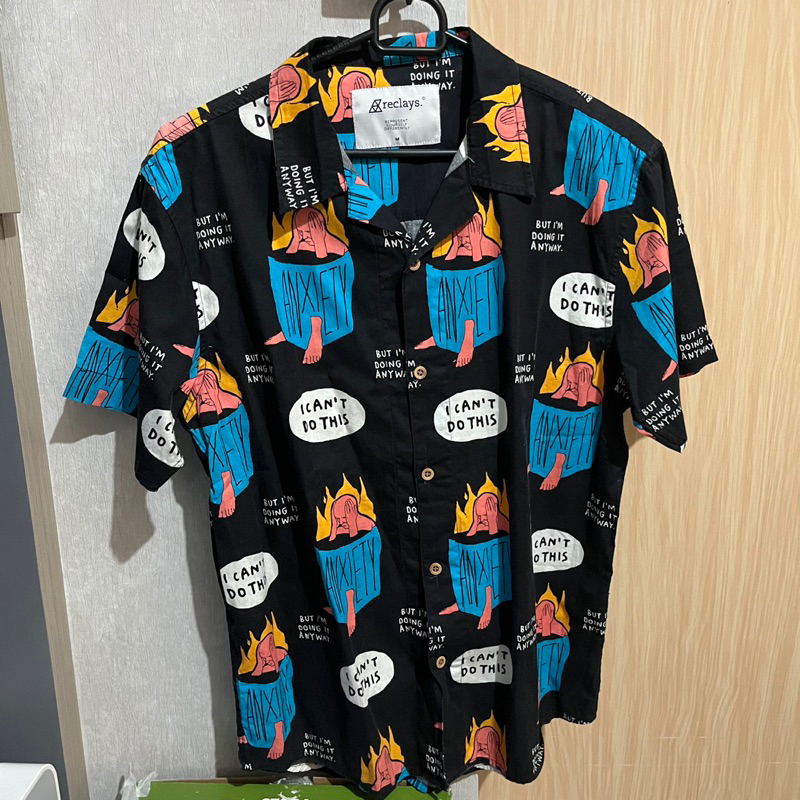Kemeja Motif Reclays Anxiety Hitam Kemeja Lengan Pendek