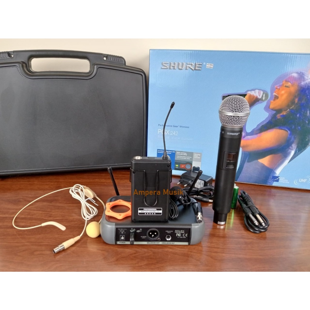 Mic wireless pgx242 shure PGX 242 HC ( pegang + clip on + headset )
