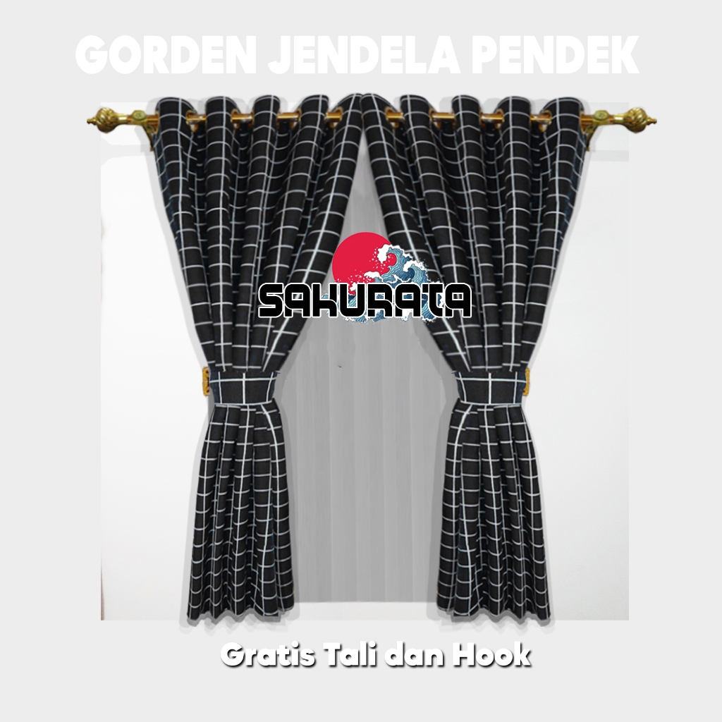 Gorden Jendela Pendek Tirai Hordeng Motif Kotak Aesthetic Cantik