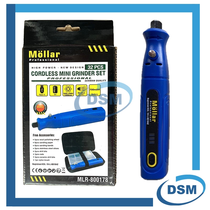 MOLLAR Cordless Mini Grinder Baterai 4V Set 32 pcs USB Charger Tuner
