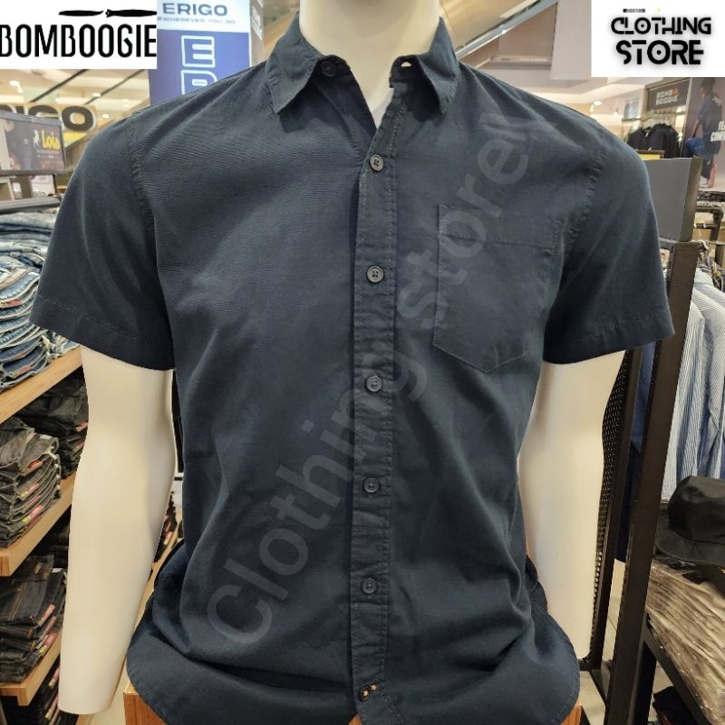 BOMBBOOGIE ORIGINAL kemeja pria lengan pendek navy 22884B5NA