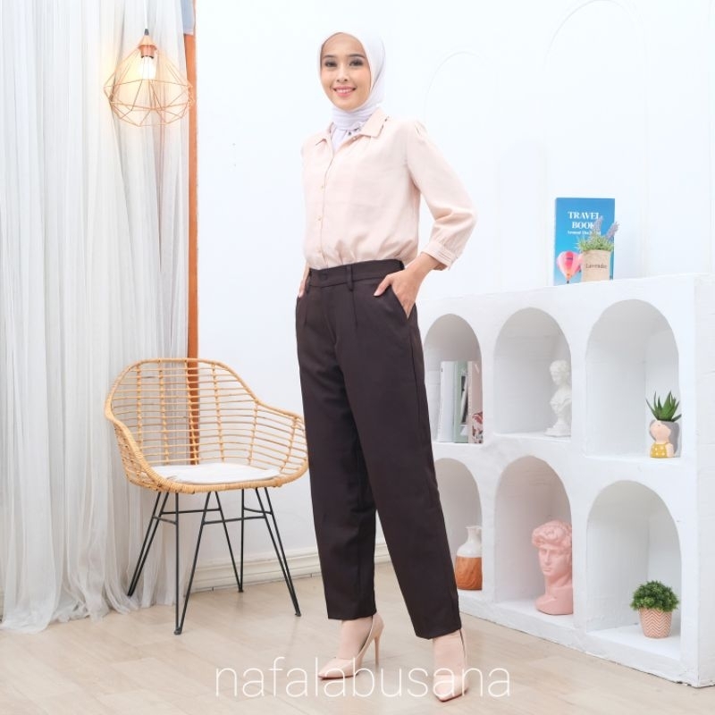 Murah Celana Bahan Kerja Wanita Karet Belakang Haighwist Kantor Formal