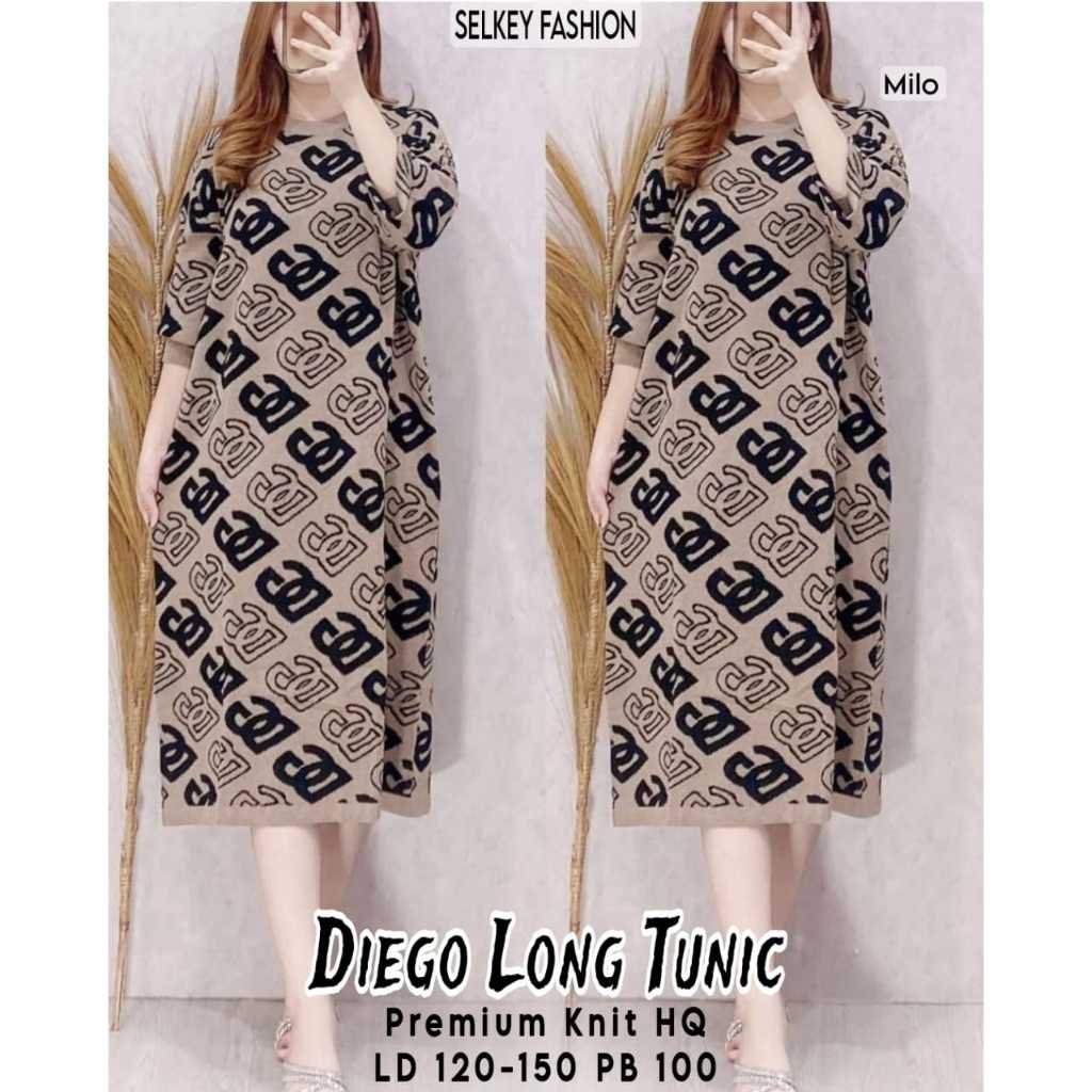 Diego Long Tunik Selkey Rajut Knit Wanita Super Jumbo LD 120 - 150 Bahan Premium Tebal Adem