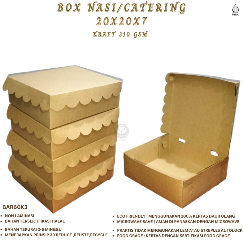 Dus Nasi 20x20 Dus Catering Box Nasi Dus 20x20 (BAR60K3-20X20X7 Cm)