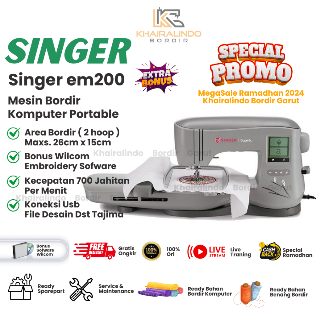 Singer EM200 Embroidery Mesin Bordir Portable PROMO AKHIR TAHUN 2023