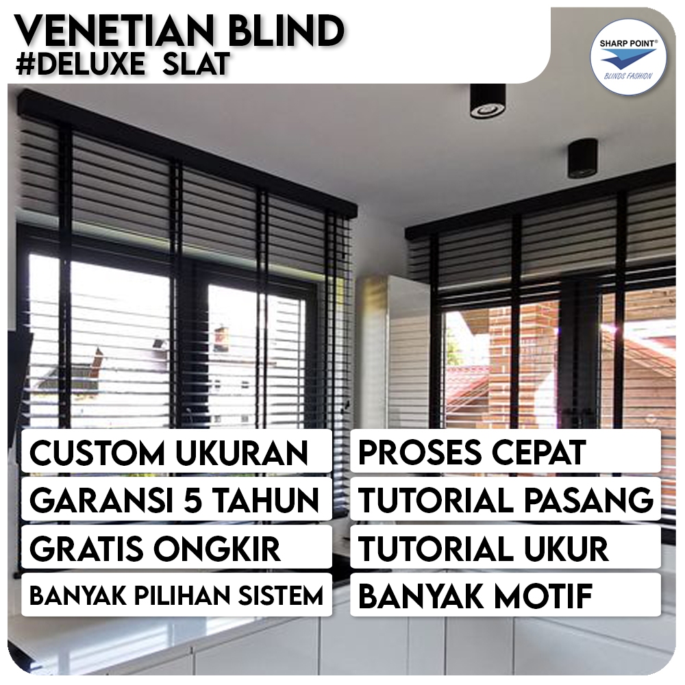 Venetian Blind Deluxe Slat | Jendela Gorden Tirai Aluminium Indoor Outdoor Minimalis Gordyn Gordeng 