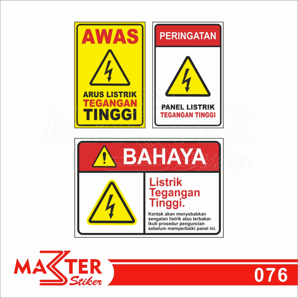 

076 - Stiker Awas Listrik Tegangan Tinggi, Sticker Vinyl, Premium, Tahan Air, Termurah, dan Bisa Custom