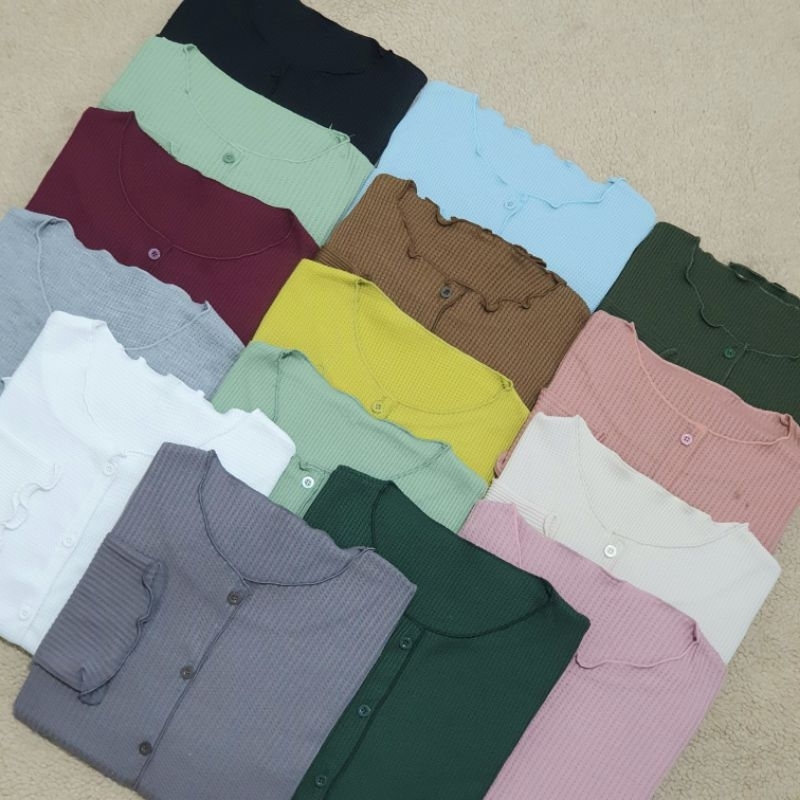 cardigan crop polos wafel rajut wanita kekinian